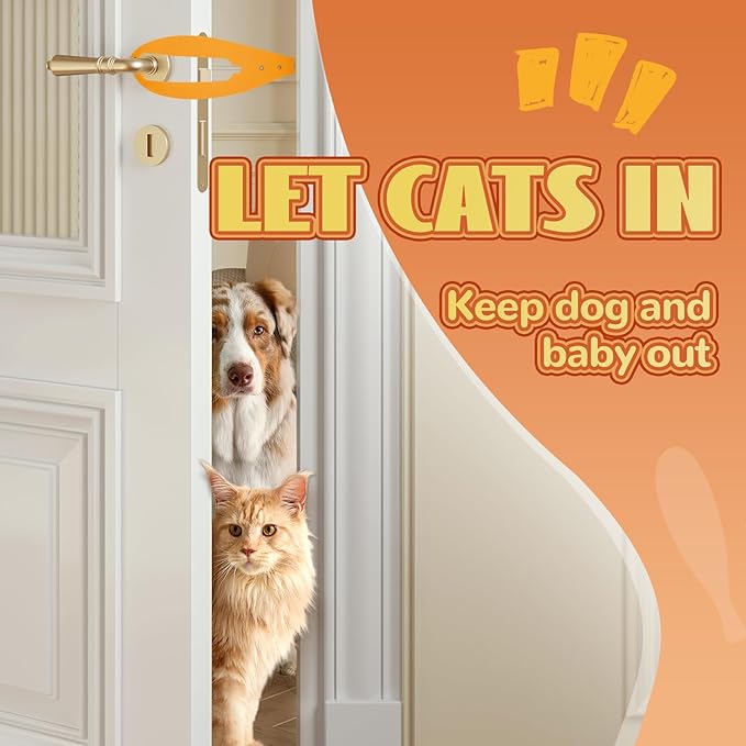 TGIOW Cat Door Latch, 2 Pcs Cat Door Stopper Pet Door Latch to Keep Dog Out of Litter Box and Food, Door Prop for Cat with 5 Adjustable Size Strap 2.5-6" Wide, No Measuring, Easy to Install, Yellow