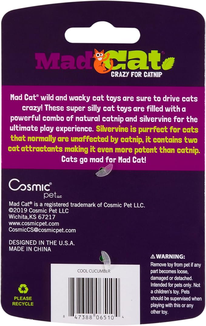 Mad Cat Cool Cucumber Catnip & Silvervine Plush Cat Toy, Pack of 1