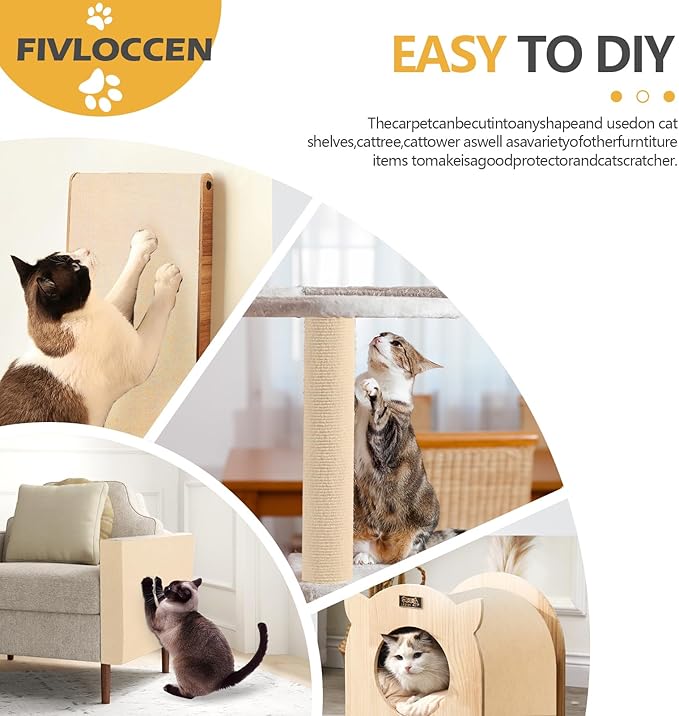 78.7"x15.8"Self-Adhesive Climbing Cat Scratch Protector Pads - Trimmable Furniture Guard for Sofa, Walls & Floors, DIY Cat Tree/Tower/Bed, Replaceable Scratch-Resistant Mats (Beige)