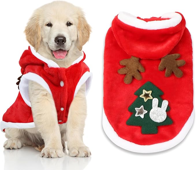 Dog Christmas Outfit, Dog Christmas Hoodie Vest Costume with Elk Antlers Holiday Clothes for Small Medium Dogs Cats Pets (XX-Large)