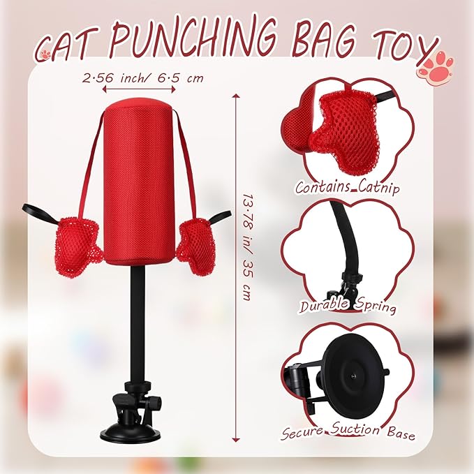1 Pcs Cat Punching Bag with Boxing Gloves Filled with Catnip Punching Bag Play Gym Action Indoor Kitten Exercise and Fun Activity