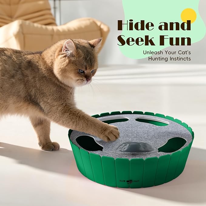 Pawaboo Interactive Cat Toy with Running Mouse, Electronic Motion Cat Toy Automatic Teaser for Indoor Cats, Pop and Play Hide Seek Cat Toys Hunting Mouse for Pet Cat Kitten Play Fun Exercise, Green