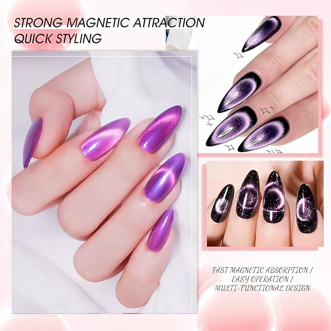 3 in 1 Cat Eye Magnet for Nails, Strong Magnetic Nail Art Tool for Cat Eye Gel Polish, Multi-Effect Cat Eye Magnet Stick for Ring, Line & 3D Cat Eye Designs, Salon & Home DIY (NAT291-Green)