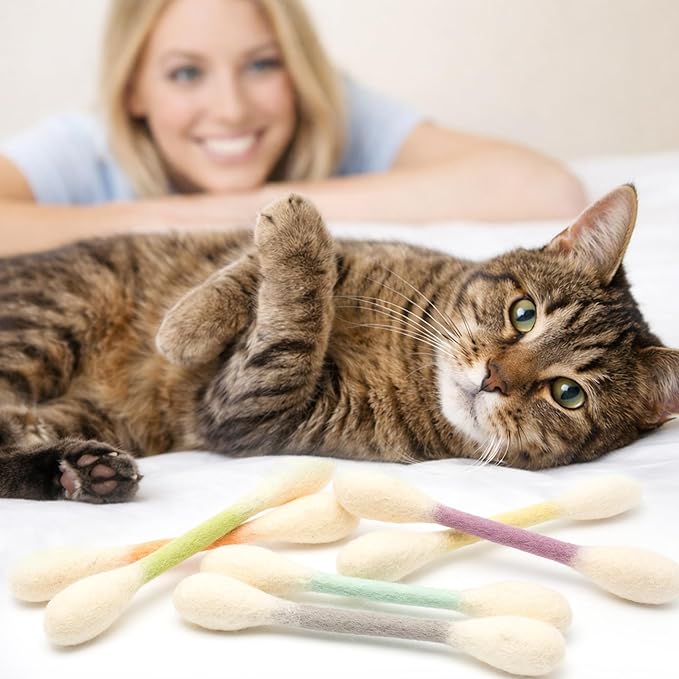 Glaciart One Swabs Cat Toys with Catnip - 6 Pk | Durable for Chew, Cute Cat Toys Interactive Kitty for Boredom, Exercise, & Play | Filled w/Organic Catnip for Anxiety & as Digestive Aid | Gift Idea