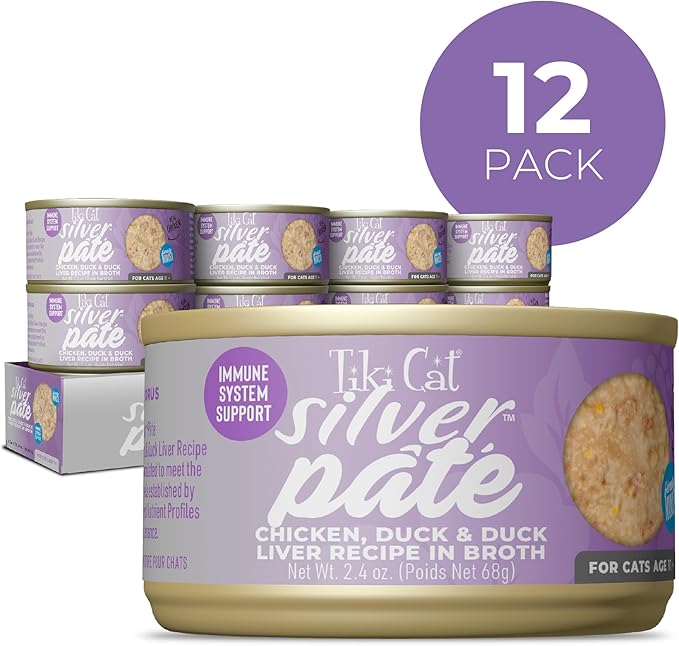 Tiki Cat Silver Pate Wet Cat Food, Chicken, Duck & Duck Liver Recipe in Broth, 2.4 oz. Can (12 Count)
