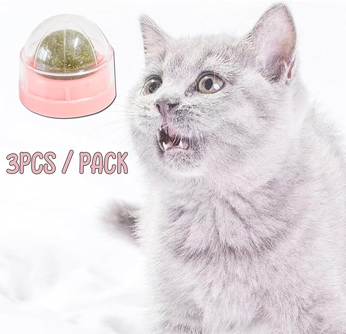 Pink Catnip Balls for Cats - 3PCS Wall Catnip Toys Edible Cat Toys for Cat Lick Safe Healthy Kitten Chew Toys Teeth Cleaning Dental Cat Toys