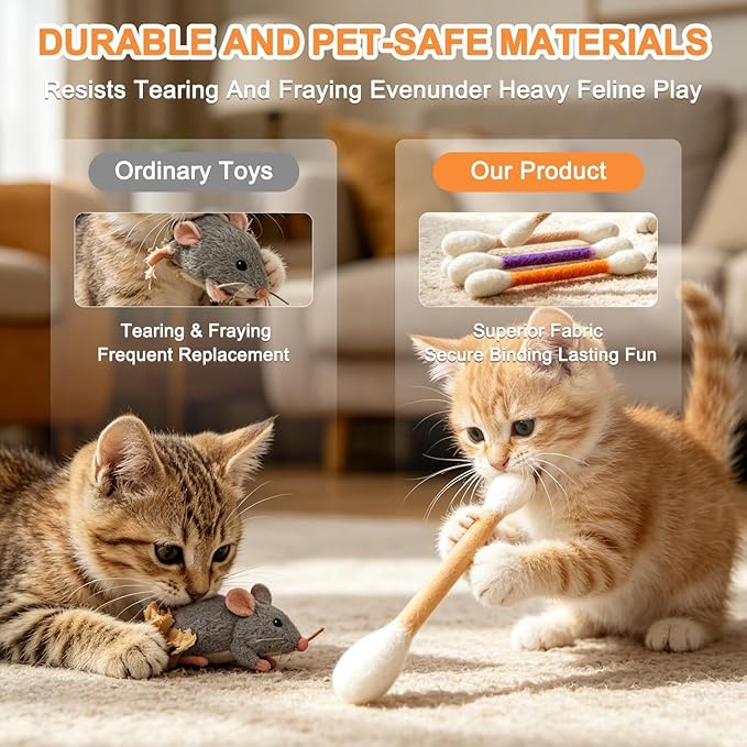 Cotton Swabs Cat with Catnip, 6 Pk Giant Kitten Chew Sticks,Interactive Kitty Kick Sticks for Cat Lovers Gift - Sturdy Teething Chew Toy (Green)