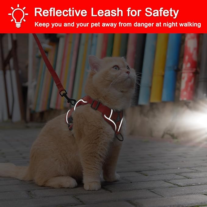 Vest Harness Leash Set for Small Dog Large Cat Outdoor Walking, Upgraded Escape Proof Adjustable Jacket with Lead for Puppy Fat Cat, Soft Breathable Mesh Coat with Reflective Strip, XL Red