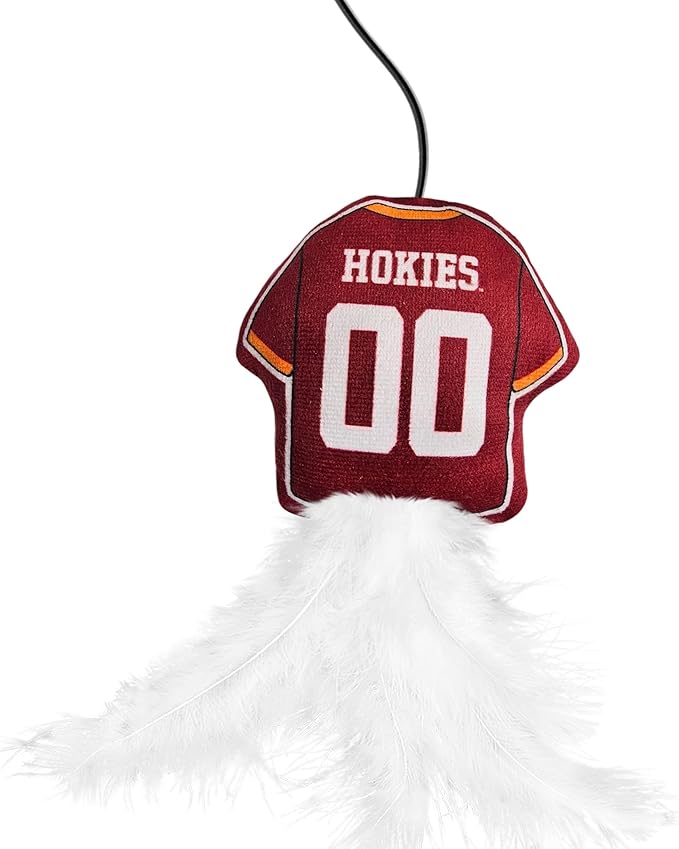 NCAA Virginia TECH Hokies Team Jersey Wand with CAT NIP, Cat Toy Jersey Shaped Plush Teaser Toy for Cats & Kittens - Interactive Pet Toy for Play & Exercise