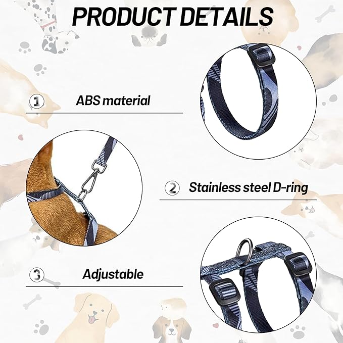 Cat Harness and Leash Set, 3-in-1 Escape Proof Adjustable, Comfortable Walking Travel Kitten Harness for Small Medium Large Cats (Grey)