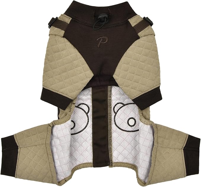Puppia Quilo Warm Cute Winter Jumpsuit with Integrated Harness for Small and Medium Dogs, Beige, Large