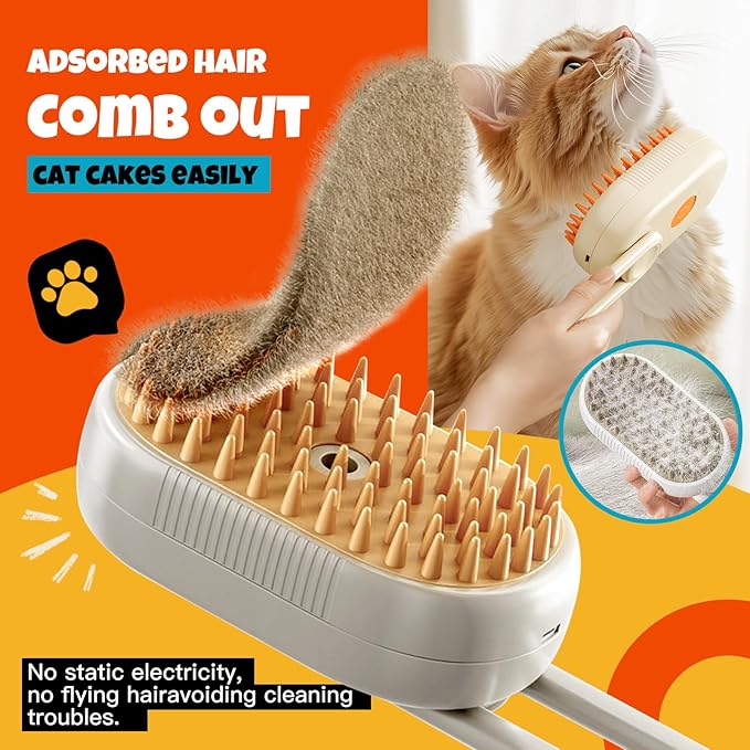 Cat Steam Brush for Shedding Cat Steam Brush Spritz Defur Comb for Cats With Shedding Steamy Pet Hair Brushes Indoor Steamer Dog Steaming Cepillo Para Gatos Con Vapor Misting Pets (White, 2pcs)1