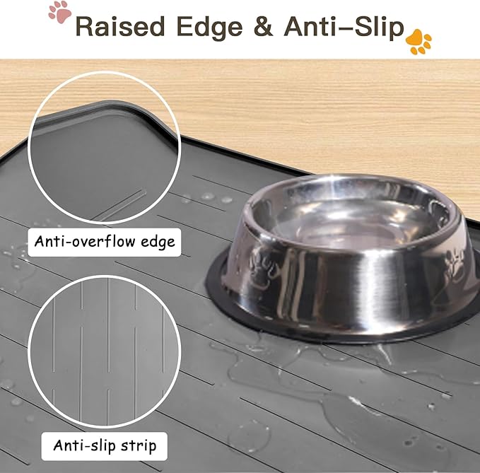 32"x24" Large Dog Food Mat, Silicone Dog and Cat Mats for Food and Water Bowls, Waterproof Pet Feeding Mat for Contain Spills Protects Floors, Multiple Colors & Sizes for Pets, Dark Blue
