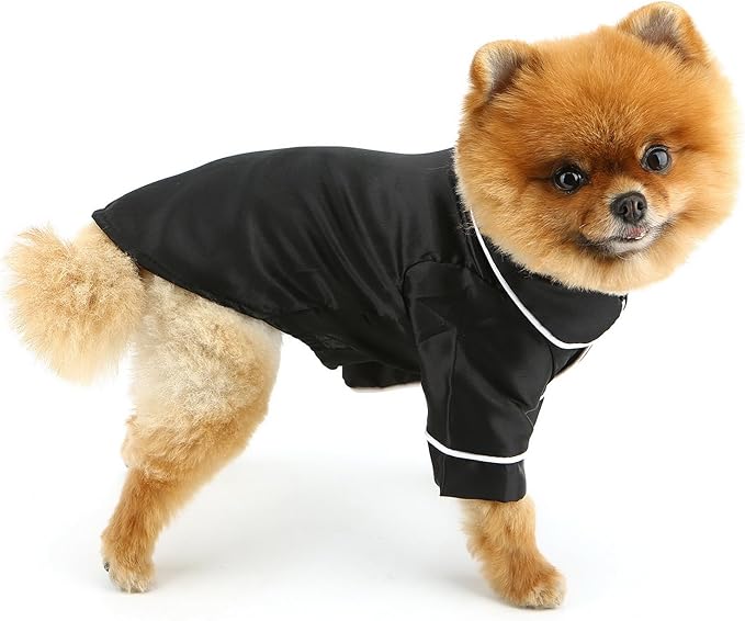PAIDEFUL Soft Faux Silk Sleepwear for Small Dogs Cats Lapel Doggie Loungewear Lightweight Breathable Puppy Pajamas PJS Two-Legged Pet Shirt Clothes Summer Spring Chihuahua Apparel Button Up,Black,M