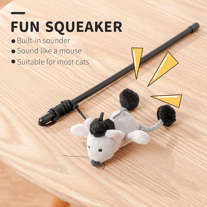 PAZ'S GIFT Cat Wand Toy Cute Mouse Tease Cat Wand Interactive Indoor Toy Swing and Squeak Fun Toy Kitten Play with Cat Interactive Chase Movement Reduce Boredom Suitable for All Cat Toys