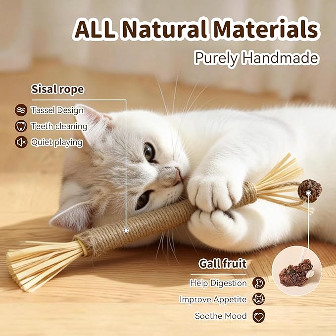 Cat Toys for Indoor Cats, 3 Pcs Silvervine Sticks & 1 Pc Cat Chew Rope for Teeth Cleaning, Interactive Dental Sticks with Catnip for cat enrichment, Kitten Chew Toys Teething for All Breeds Red