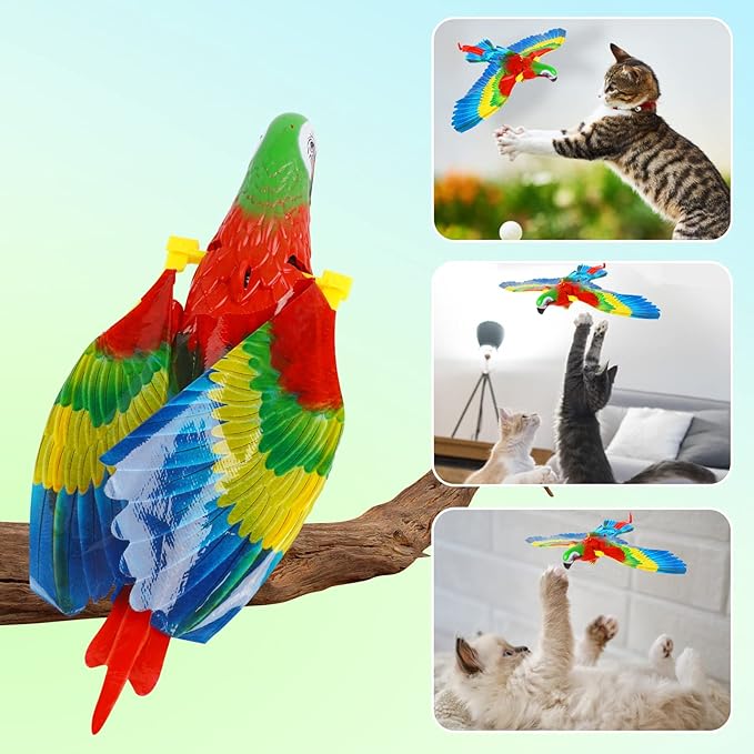 LOMIMOS Simulation Bird Cat Toy, Interactive Hanging Spinning Electric Toy Bird for Cats Indoor Ceiling Kitten Play Chase Exercise Eliminating Boredom(Parrot)