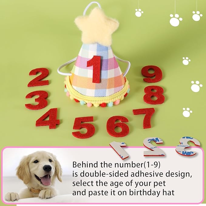 Cat Birthday Decorations- Pet Cat Dog Birthday Hat with Number Kitten Puppy Princess Costume Outfit Cute Lace Bandana Scarf Party Apparel for Small Medium Cats & Dogs