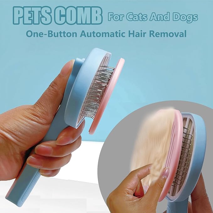 Demiya Dog Brush with Ergonomic Handle, Plastic Pets Grooming Brushes for Dogs, Cat Shedding and Deshedding Tool (Blue)