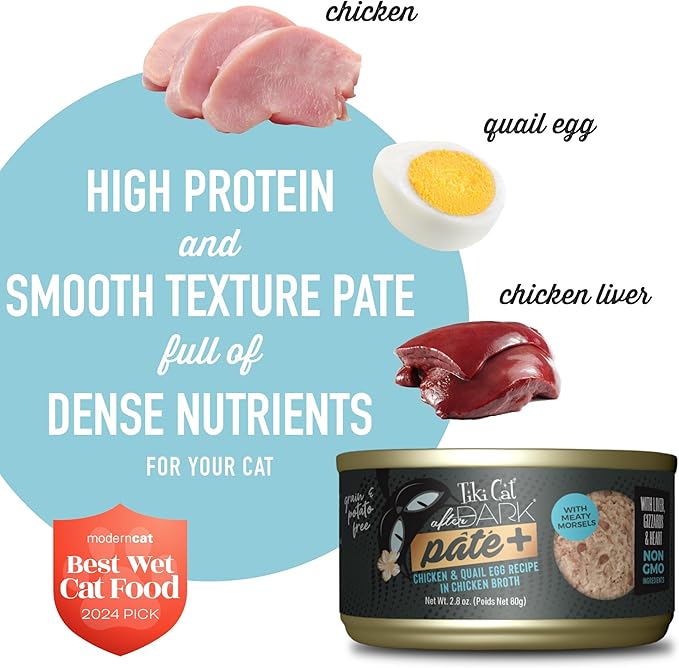 Tiki Cat After Dark Pate+ Chicken & Quail Egg, 2.8 oz. Can (Pack of 12)