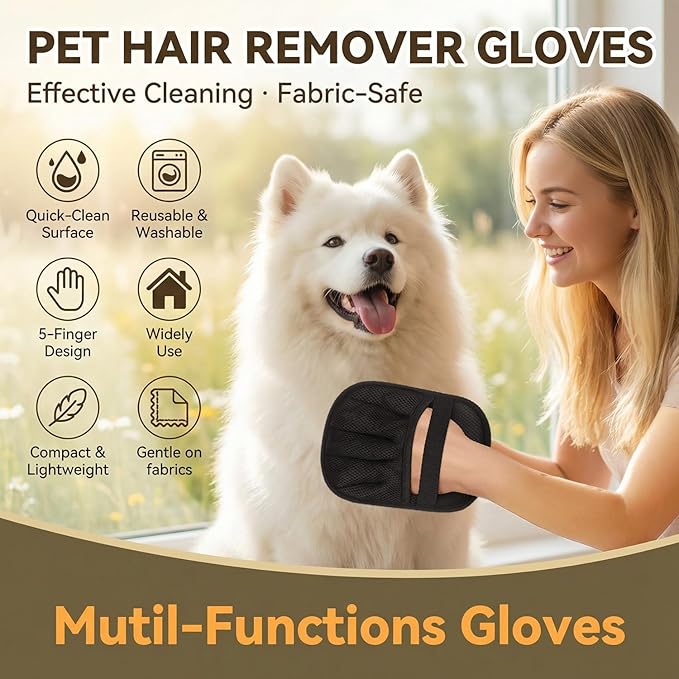 Electrostatic Pet Hair Removal Gloves for Cats & Dogs–Upgraded Reusable Magic Brush Tool for Quick Wiping on Couch,Carpet,Laundry,Car Seat & Pet Beds(2PC,Black)