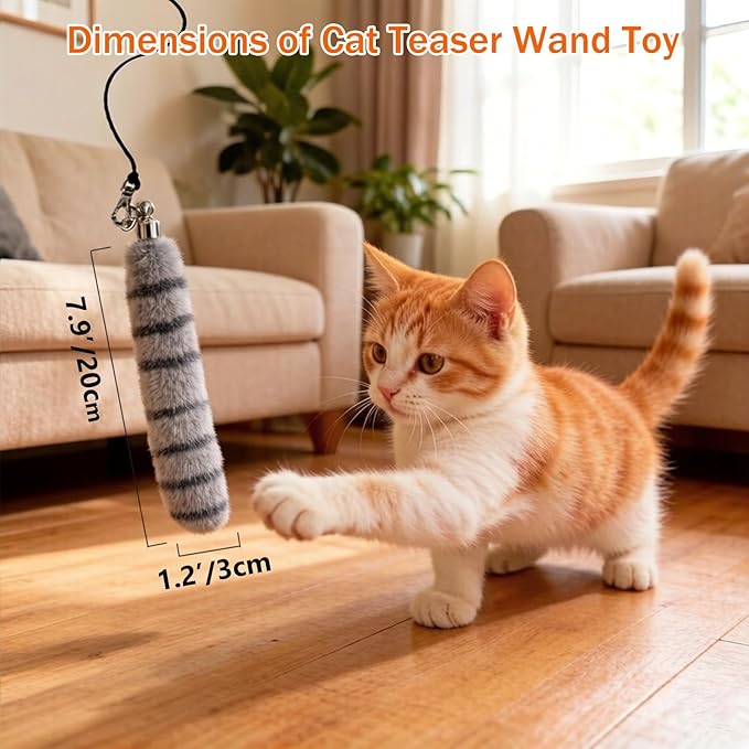 LASOCUHOO Cat Worm Toys, (3 Packs) Interactive Cat Wand Replacement, Wand Refill Attachments for Indoor Cats, Fit for Most Cats