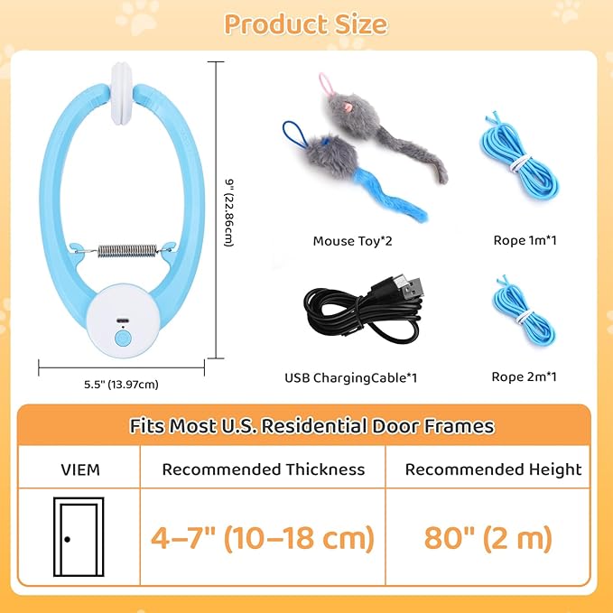 Automatic Interactive Cat Toys for Indoor Cats Electric Fluttering Butterfly Feather Wand Hanging Toy Kitten & Adult Cat Enrichment Stimulation Toys for Bored Cats USB Rechargeable, Blue