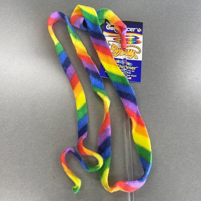Cat Dancer Products Rainbow Cat Wand Charmer, Safe Teaser Wand for Indoor Cats & Kittens, Flexible Exercise Toy Made of Multicolor Fabric Ribbon, For Medium Breeds