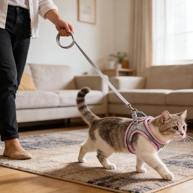 Cat Harness Escape-Proof Harness Leash Soft Breathable Mesh with Reflective Strips Vest for Cats Great for Outdoor Activities
