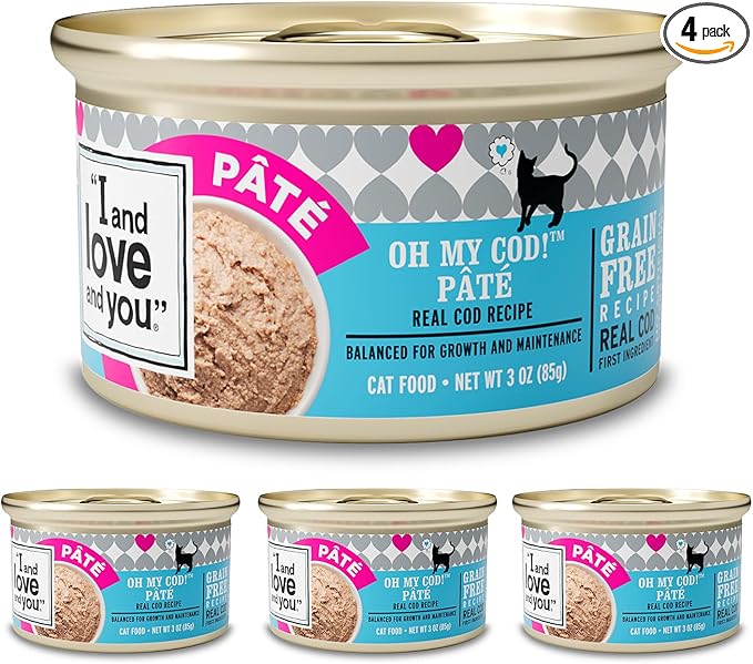 I AND LOVE AND YOU Wet Cat Food - Oh My Cod Pâté - Cod Recipe, Grain Free, Filler Free, 3oz Pack of 4 Cans