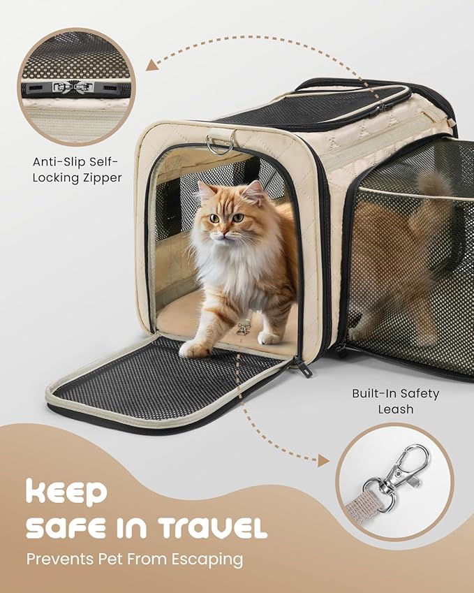 MIDOG Cat Carrier Soft for Small to Medium-Sized Cats,Up to 25 Lbs, Large Soft Sided Pet Carrier,Collapsible Travel Cat Carriy Bag(Beige,20 inch x 13 inch x 13 inch)