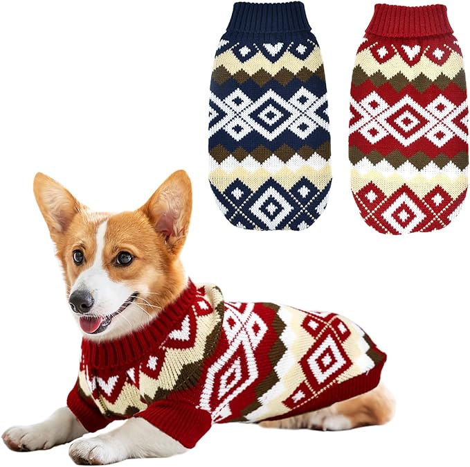 2Pcs Pet Christmas Plaid Sweaters Cat Navy Blue Sweater Kitten Puppy Christmas Red Sweater Dog Cat Xmas Costume Knitwear Sweater Clothes for Kitten Cat Puppy Dog XL
