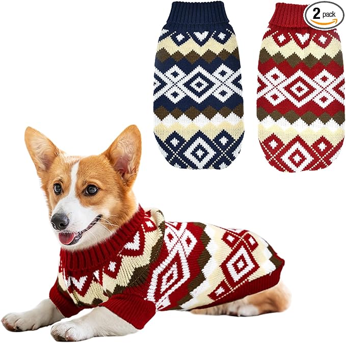 2Pcs Pet Christmas Plaid Sweaters Cat Navy Blue Sweater Kitten Puppy Christmas Red Sweater Dog Cat Xmas Costume Knitwear Clothes for Kitten Cat Puppy Dog XXL