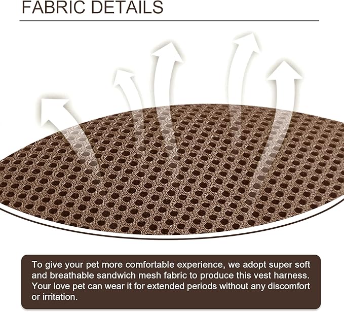 Cat Harness and Leash Set for Outdoor Walking, Upgraded Escape Proof Adjustable Kitten Vest with Lead for Small Cat, Soft Breathable Mesh Jacket with Reflective Strips for Dark Night, S Coffee Brown