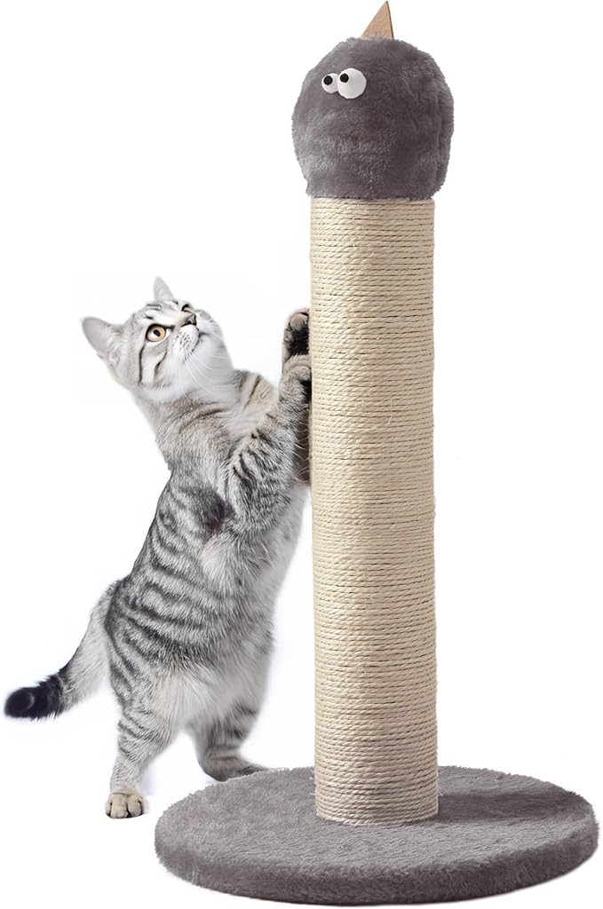 Cat Scratching Post 22'', Scratching Post with Extra Wide 12" Heavy Duty Base for Indoor Kitty, Scratching Post with Natural Sisal & Velvet Fabric for Small, Medium Cat, Grey