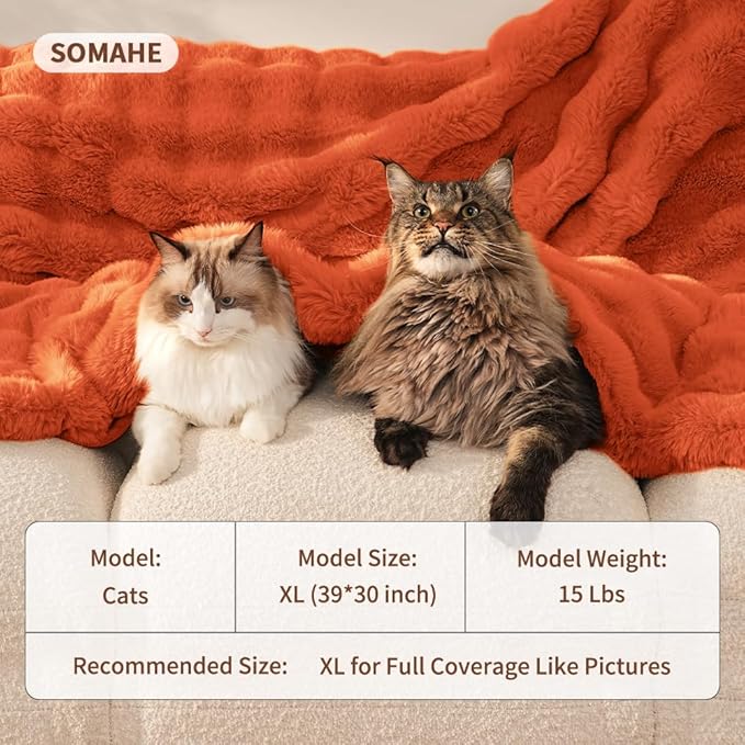 SOMAHE Cat Blanket, Reversible Sherpa & Bubble Fleece Pet Throw, Ultra-Soft Plush for Indoor Cats, Machine Washable, Anti-Static, Warm & Cozy, 22"×18" Inch Orange