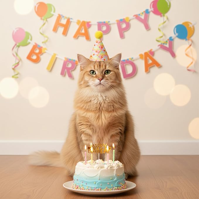 6 PCS Cat Birthday Hat Mini Party Hats for Stuffed Animals Mini Birthday Hats for Kittens Cats Dogs Rabbits Small Animals