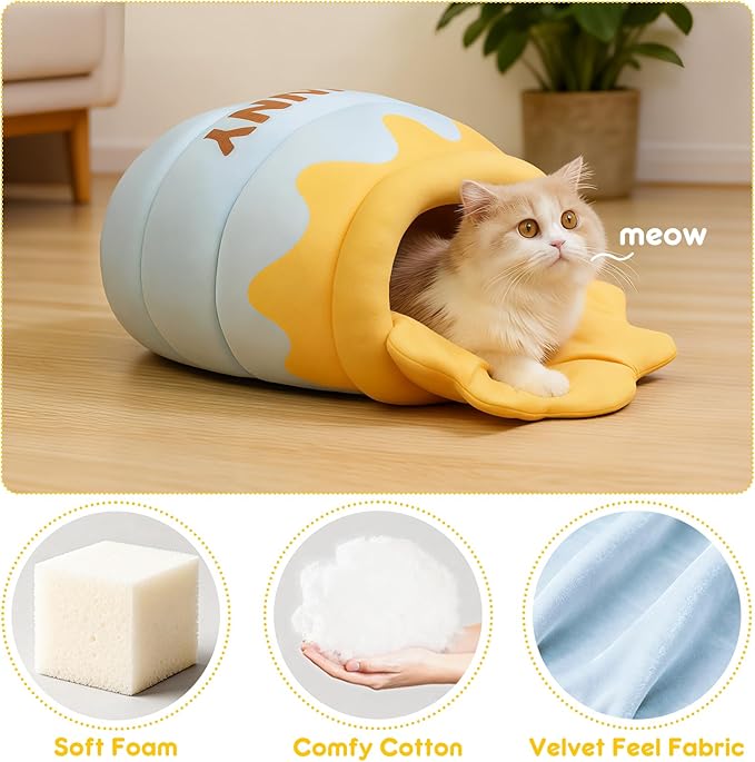 Honey Pot Cat Cave Bed - Covered Cat Beds for Indoor Cats with Removable & Washable Cushion, Enclosed Kitten Puppy Hut, Cute Kitty Hideaway for Small Cats Dogs and Pet Breeds