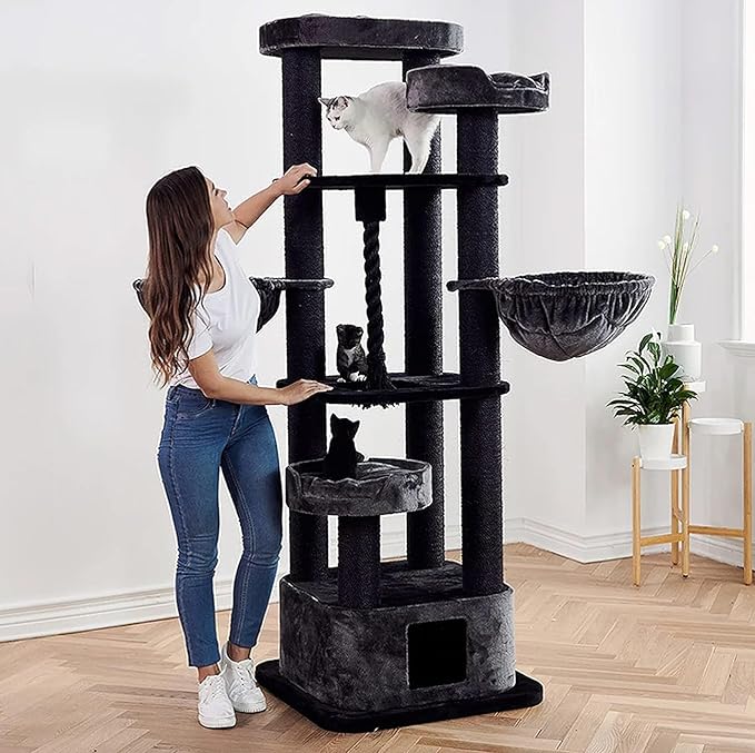 Large Cat Tower with Two Baskets & Condo in Dark Gray/Black
