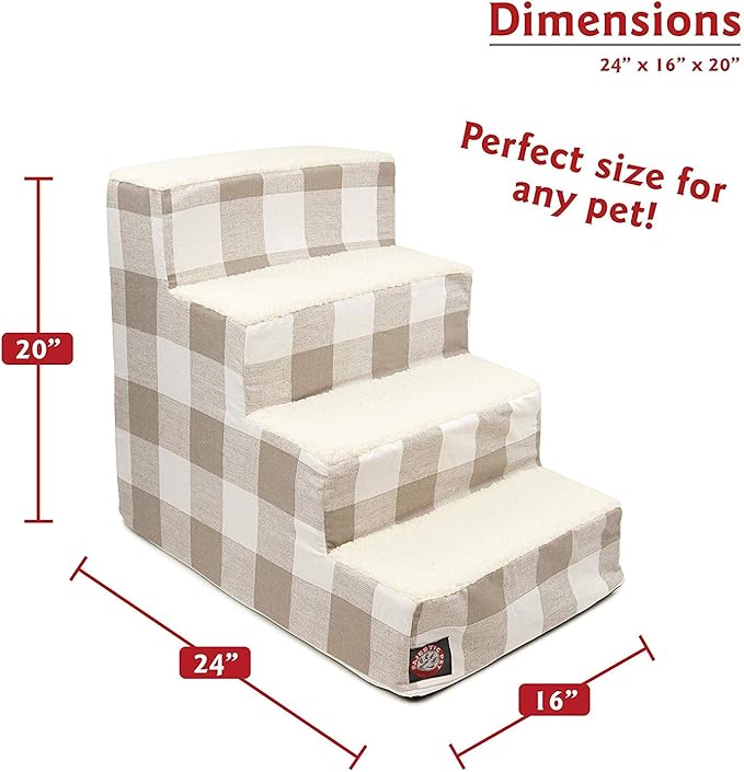 Majestic Pet Portable Pet Stairs | Soft Sherpa Steps Foam Feeling | Steps for Dogs & Cats | Dog & Cat Ramp | Indoor Only | Max Weight: up to 250 Lbs, 4 Step, Anderson Check Neutral Tan