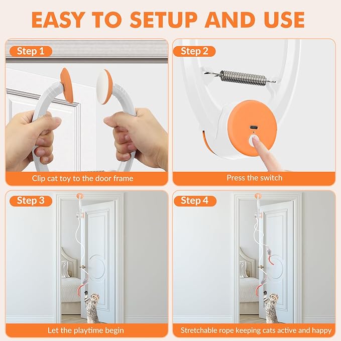 Wortade Interactive Cat Toys for Indoor Cats, Automatic Electric Flying Bird Feather Wand Toy, Rechargeable Electric Exercise Feather Toy for Bored Kittens and Adult Cats, Orange