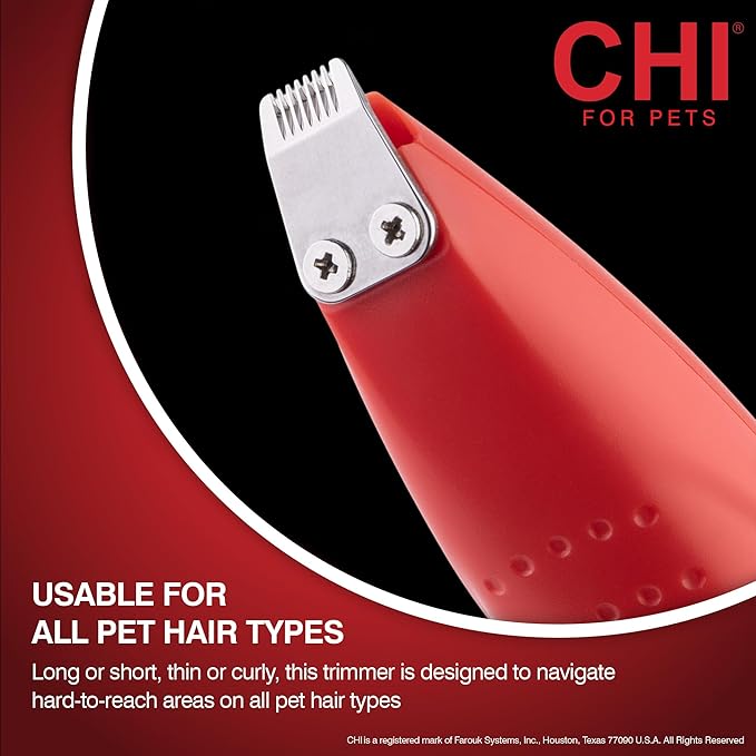 CHI for Pets Small Area Pet Hair Trimmer for Dogs and Cats, Cordless USB Rechargeable Grooming Clipper, Spot Trimming Tool for Paws, Face, and Ears, Extra Small Blade for Sensitive Areas