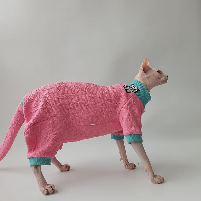 Hairless Cat Clothes Sphynx Cat Pajamas Outfits Kitten Clothes with Hat Tail Cover Pet Apparel for Cornish, Rex Devon