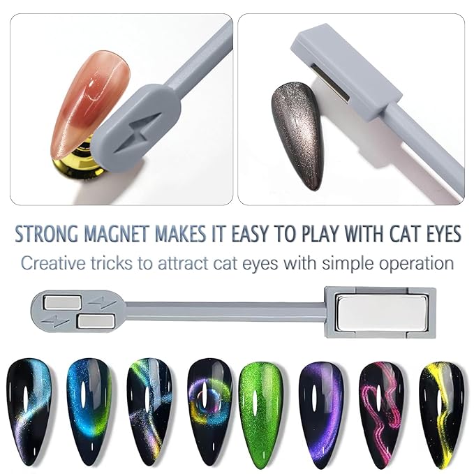 27pcs Cat Eye Nail Tools – Double-Ended Strong Nail Magnet, Magnetic Beads, Cylindrical Magnets, Scissor & Y-Shaped Plates for French Heart Cat Eye Effect
