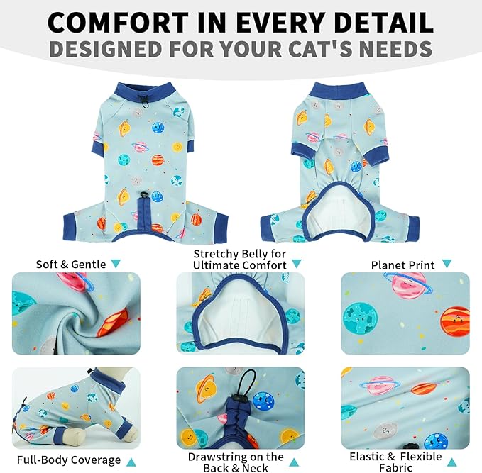 Sticky Hair Cat Clothes, Anti-Shedding Cat Pajamas, Post-Surgery Recovery Onesie, Soft Breathable, Prevents Licking & Scratching Wounds, Warm Cats Sweater, Sphynx Cats Clothing- Blue XL