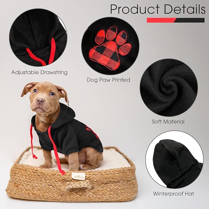 SAWMONG Dog Hoodie,Flannel Pet Hooded Sweater with Hat Puppy Pullover Sweater Shirt,Dog (Black,2XL)