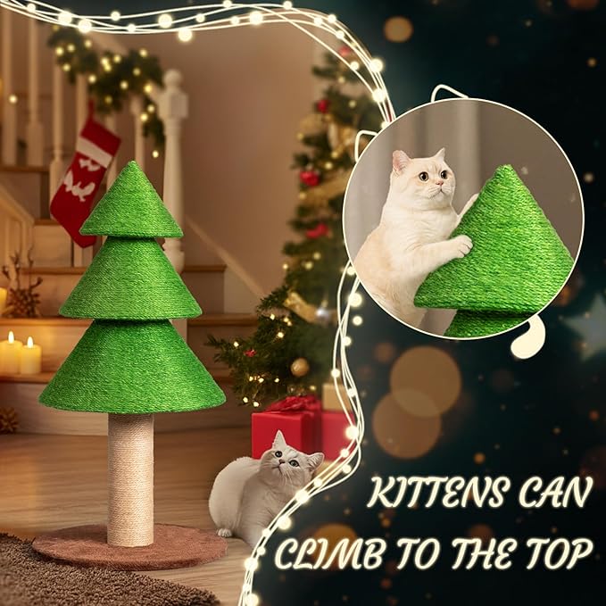 VINGLI 31.5in Christmas Tree Cat Scratcher for Indoor Cats, Large Cat Tree Tower with Sisal Scratching Post & Soft Fleece Base, Holiday Cat Scratcher Tree for Kittens & Adult Cats - Cat Furniture