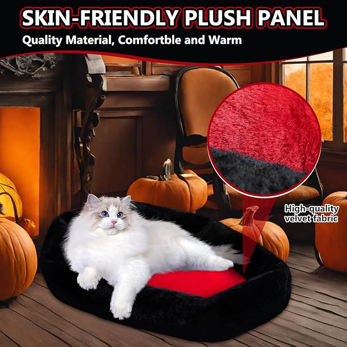 Gothic Cat Beds Fits up to 25 lbs, Washable Coffin Cat Bed, Goth Pet Bed, Halloween House 32 * 22 Inch, Red & Black Small (Black, Large)