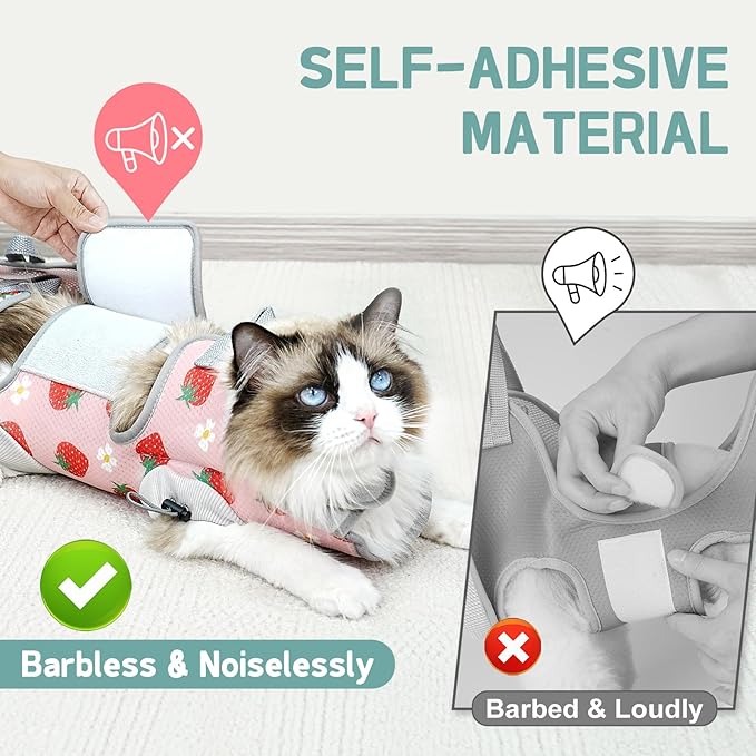 Supet Cat Grooming Hammock Harness for Nail Trimming, Cat Grooming Hanging Sling for Nail Clipping, Pet Restraint Holder for Cutting Nails, Medicine, Ear & Teeth Cleaning, Eye Care (Strawberry S)