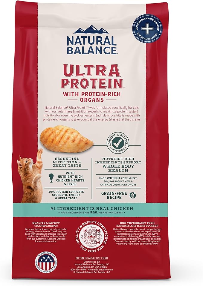 Natural Balance Ultra Protein Dry Cat Food, Real Chicken & Chicken Meal Recipe with Protein-Rich Organs - 6 lbs.